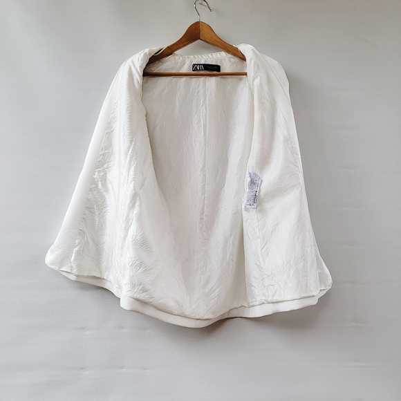 Zara White Tuxedo Jacket Women's Small Blazer Minimalist Classic Dressy FLAWED - Picture 10 of 16